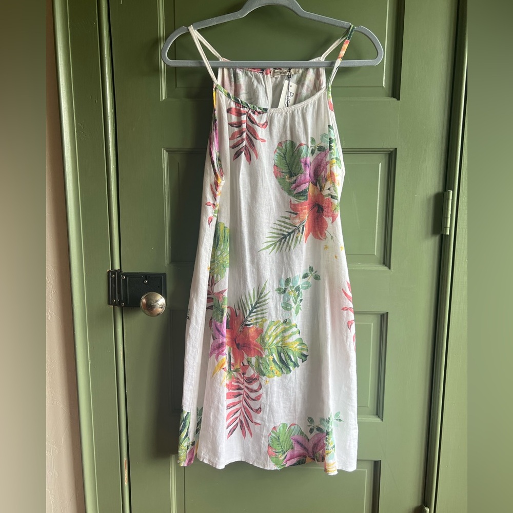 Lungo L’Arno 100% Italian Linen Dress with Tropical Flowers